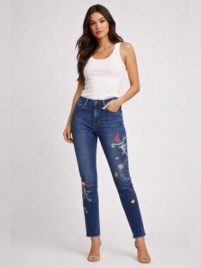 Free People skinny Embroidered Exotic Birds Jeans size 31